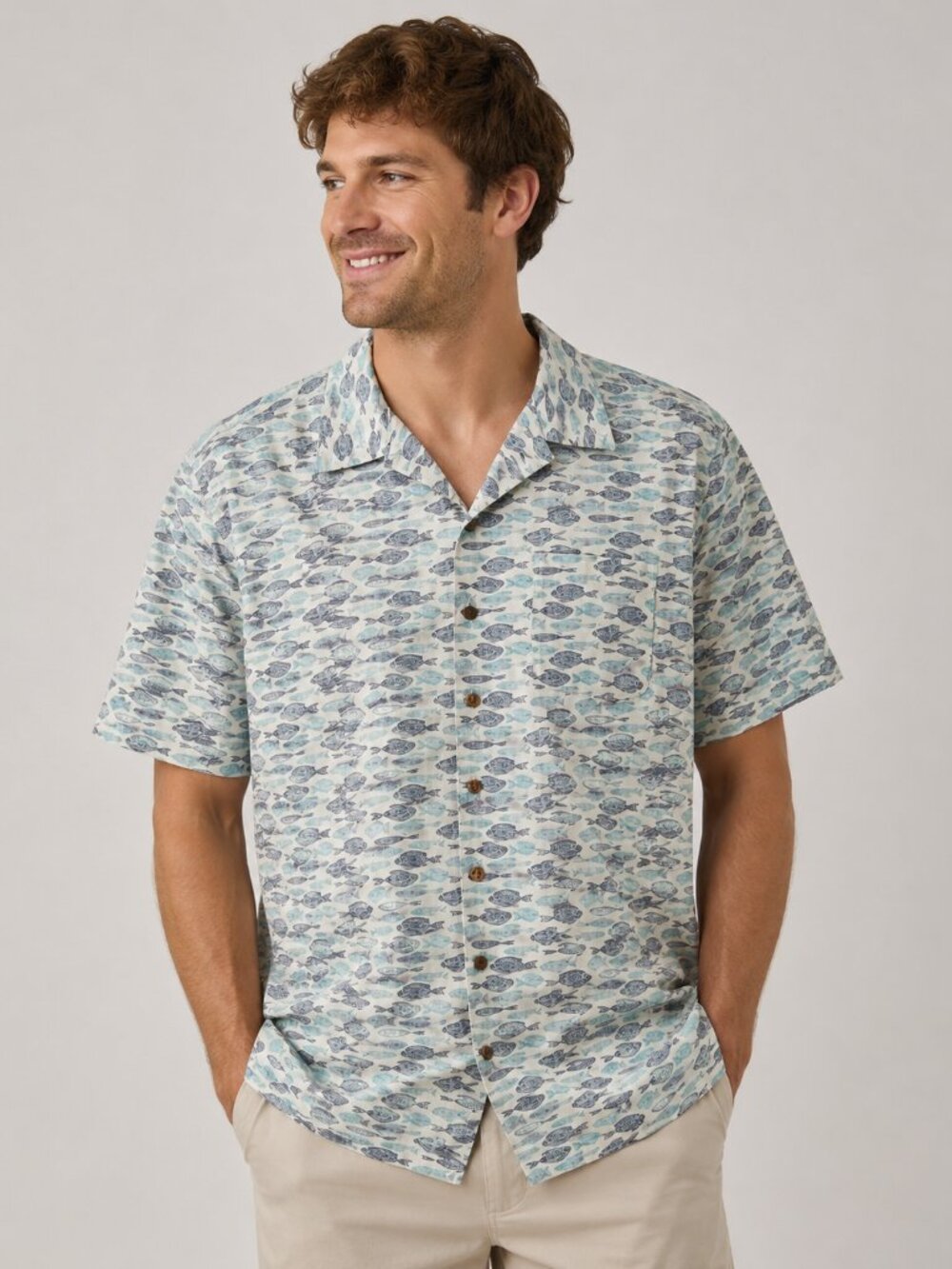 L.L.Bean Men’s XL Tall Fish Print Short Sleeve Cotton Shirt XLT